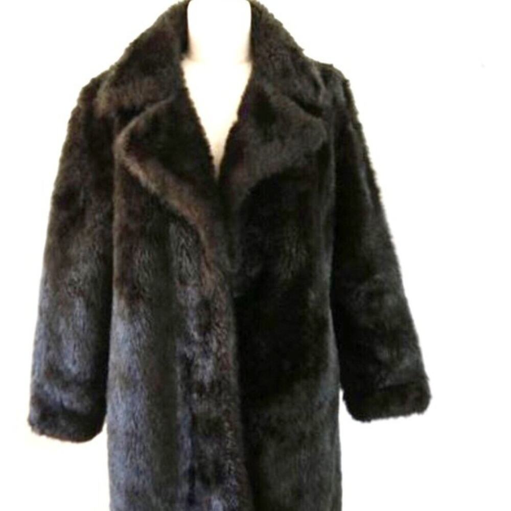 Faux Fur Coat Jacket Open Front Vintage No Belt 70s Chic Fab Glam Style USA Made